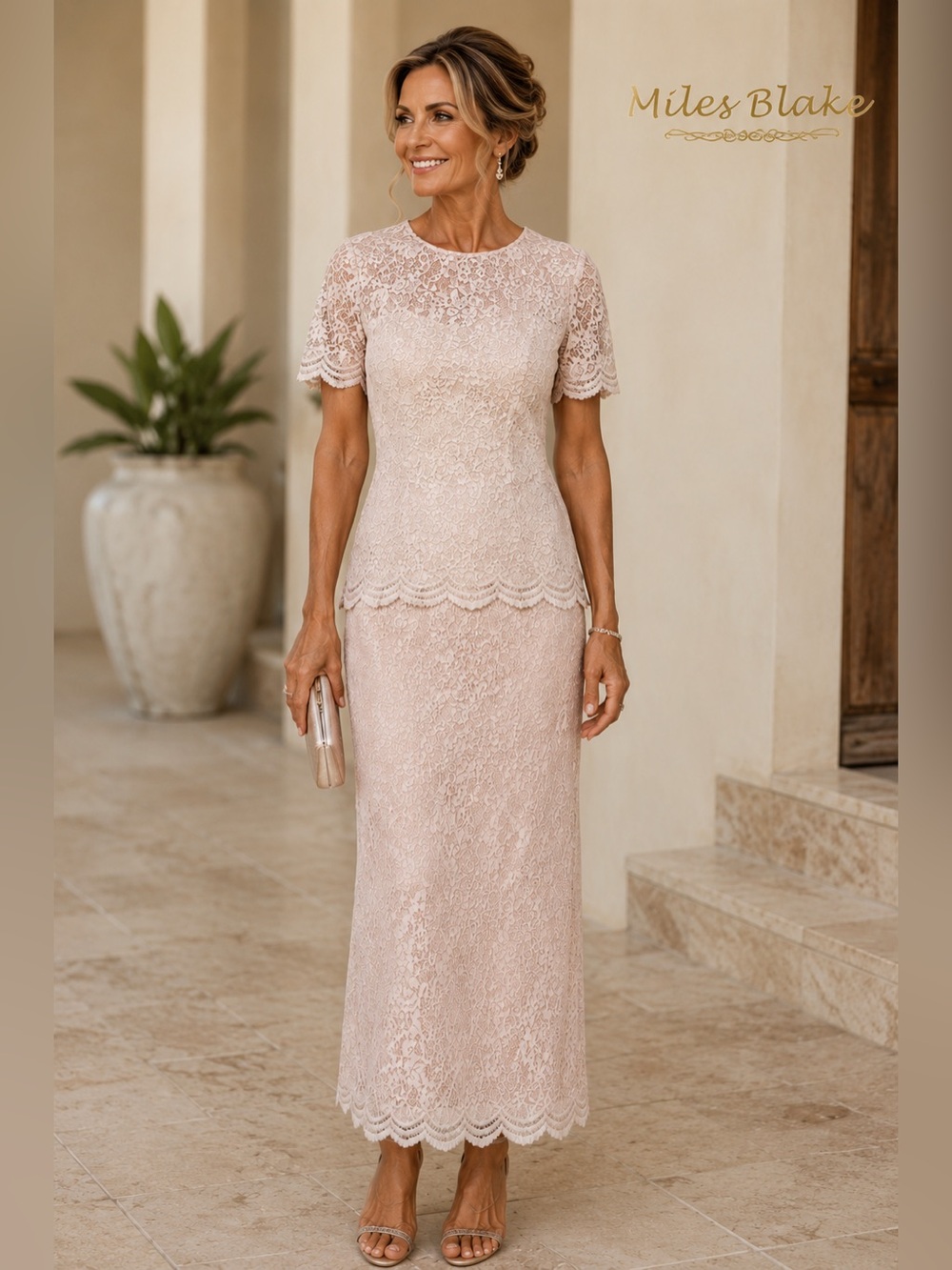 VTG Miles Blake, Champagne Lace Illusion Dress,Bridal, Elegant Formal Size 6
